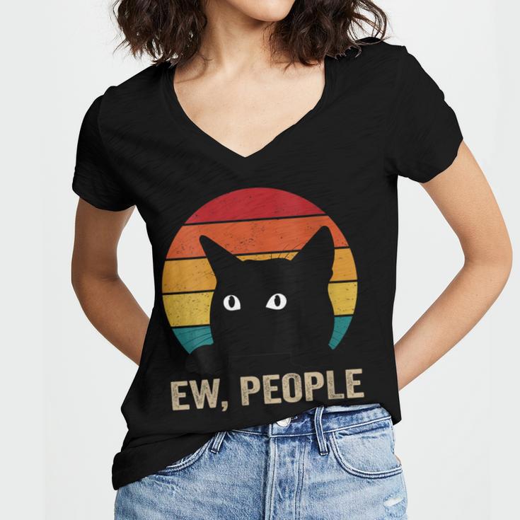Ew People Introvert Cat Lover Cat Lady Vintage Women's Jersey Short Sleeve Deep V-Neck Tshirt Ew People Introvert Cat Lover Cat Lady Vintage Women's Jersey Short Sleeve Deep V-Neck Tshirt