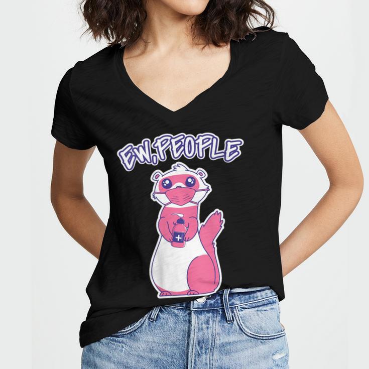 Ew People Introvert Ferrets Saying Mask Ferret Women's Jersey Short Sleeve Deep V-Neck Tshirt