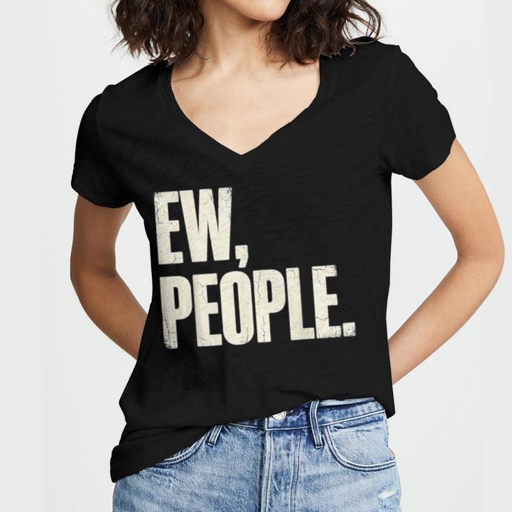 EW People Introvert Sarcastic Graphic Style Women's Jersey Short Sleeve Deep V-Neck Tshirt