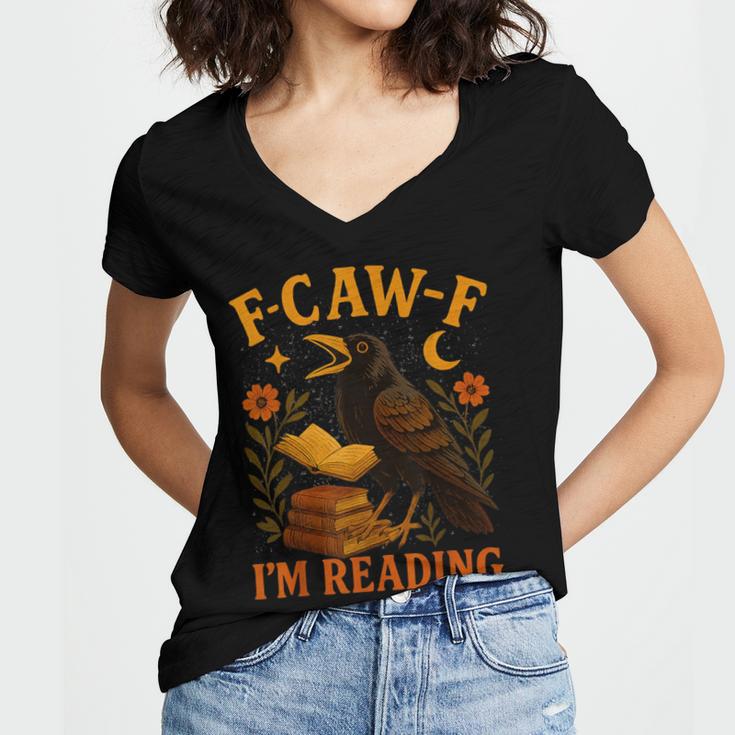 F CAW F Crow I'm Reading Book Lover Fall Women's Jersey Short Sleeve Deep V-Neck Tshirt F CAW F Crow I'm Reading Book Lover Fall Women's Jersey Short Sleeve Deep V-Neck Tshirt