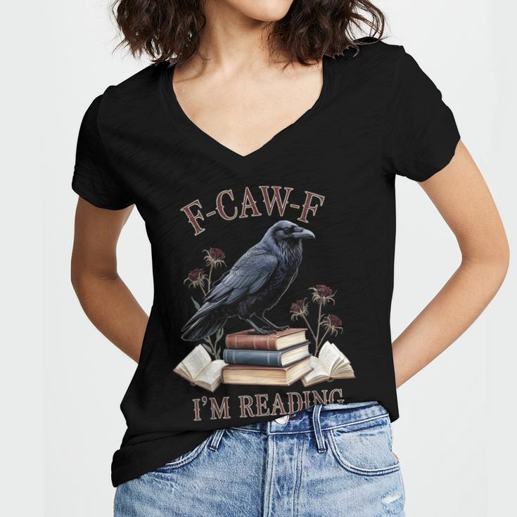 F-CAW-F Crow Book Lover Reader Gothic Humor Women's Jersey Short Sleeve Deep V-Neck Tshirt F-CAW-F Crow Book Lover Reader Gothic Humor Women's Jersey Short Sleeve Deep V-Neck Tshirt