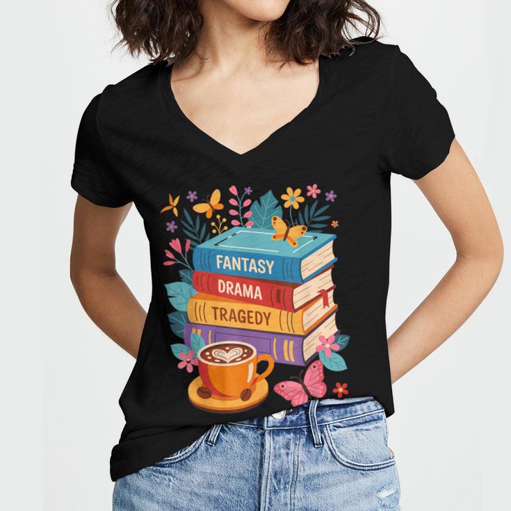 Fantasy Drama Tragedy Books Subtle Anti-Trump Women's Jersey Short Sleeve Deep V-Neck Tshirt