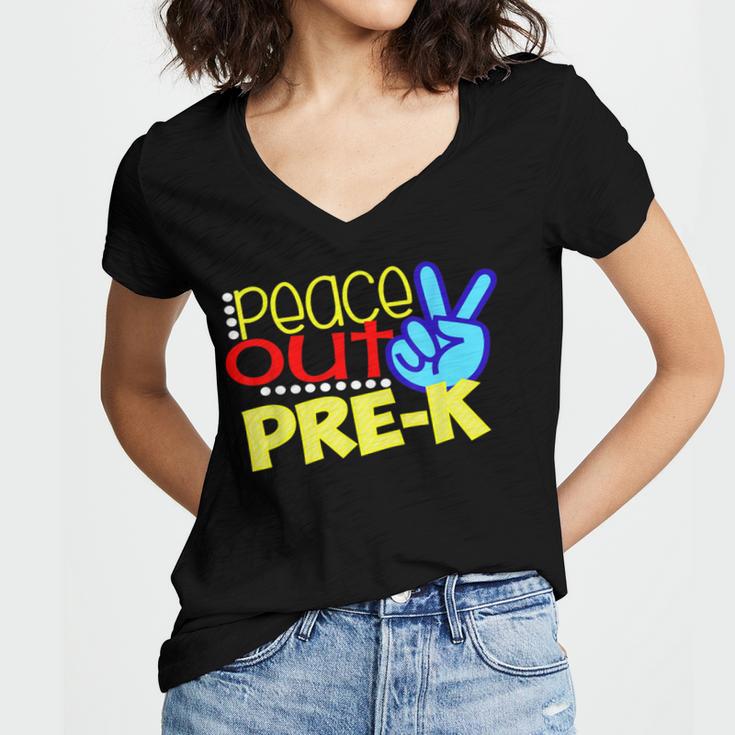 First Day Of School Shirt Peace Out Pre-K Graduation Kids So Women's Jersey Short Sleeve Deep V-Neck Tshirt