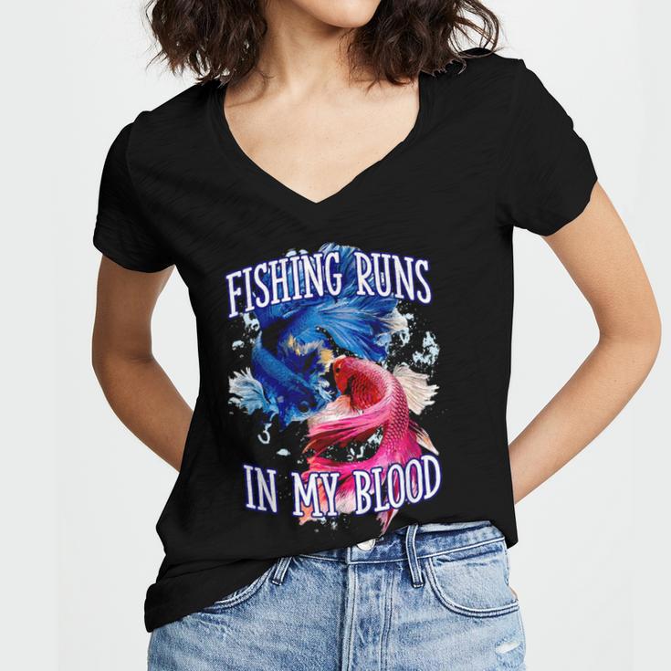 Fishing Runs In My Blood Introvert Hobby Antisocial Women's Jersey Short Sleeve Deep V-Neck Tshirt Fishing Runs In My Blood Introvert Hobby Antisocial Women's Jersey Short Sleeve Deep V-Neck Tshirt