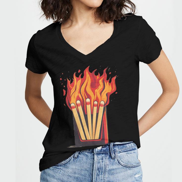Flames And Lighter Costume For Matchbook Lovers Women's Jersey Short Sleeve Deep V-Neck Tshirt Flames And Lighter Costume For Matchbook Lovers Women's Jersey Short Sleeve Deep V-Neck Tshirt