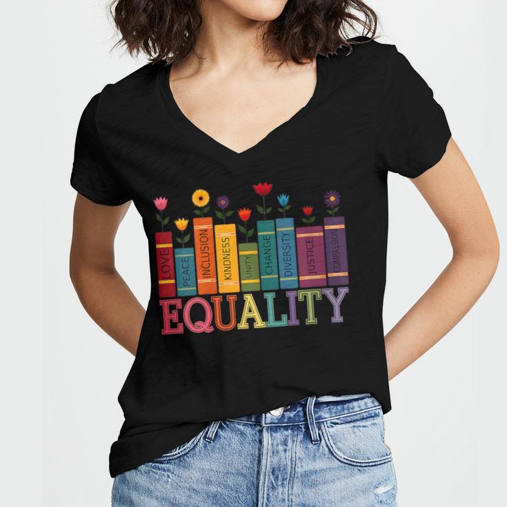 Floral Flower Book Equality Human Rights Women's Rights Women's Jersey Short Sleeve Deep V-Neck Tshirt