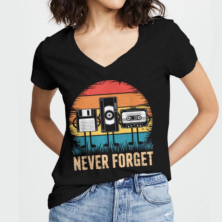 Never Forget Retro 80s 90s Floppy VHS Cassette Nostalgia Women's Jersey Short Sleeve Deep V-Neck Tshirt Never Forget Retro 80s 90s Floppy VHS Cassette Nostalgia Women's Jersey Short Sleeve Deep V-Neck Tshirt