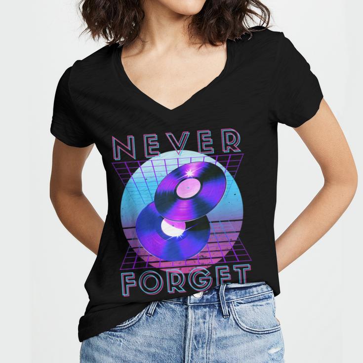 Never Forget Retro 80s 90s Nostalgia Women's Jersey Short Sleeve Deep V-Neck Tshirt