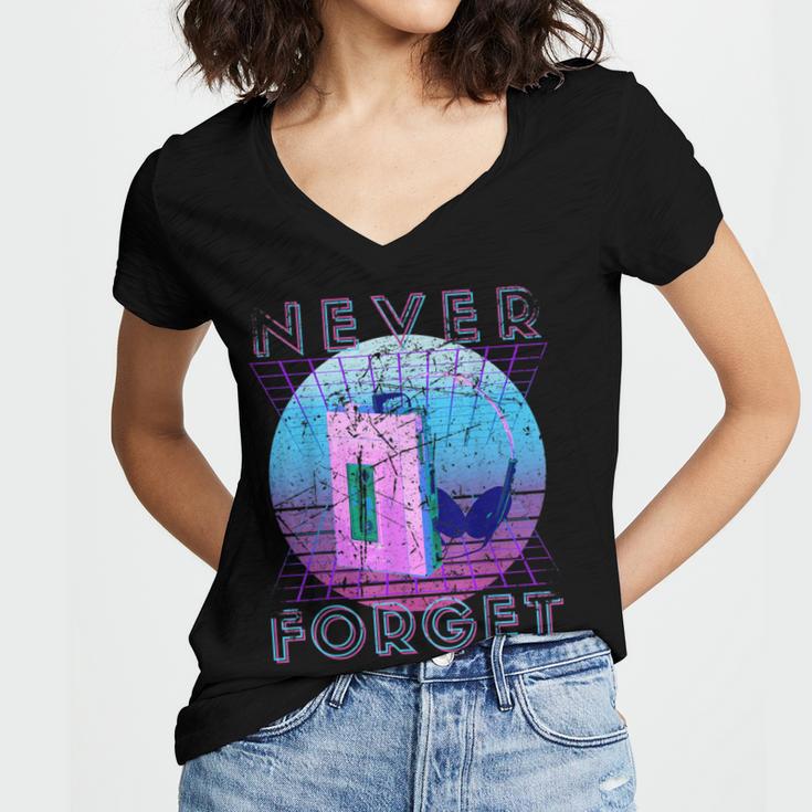 Never Forget Retro 80s 90s Nostalgia Women's Jersey Short Sleeve Deep V-Neck Tshirt