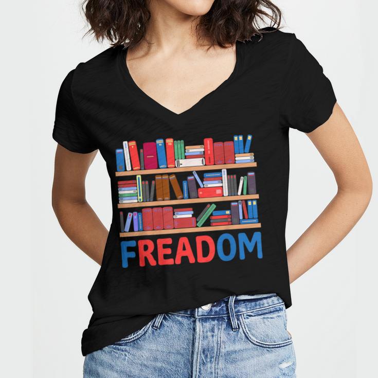 Freadom To Read Book Lover Reading Freedom Women's Jersey Short Sleeve Deep V-Neck Tshirt