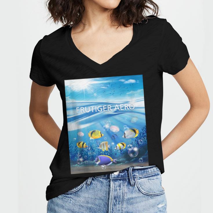 Frutiger Aero Aesthetic Tech Ocean Underwater Fishes Women's Jersey Short Sleeve Deep V-Neck Tshirt Frutiger Aero Aesthetic Tech Ocean Underwater Fishes Women's Jersey Short Sleeve Deep V-Neck Tshirt