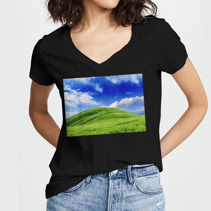 Frutiger Aero Meadow Aesthetic Y2k 2000s Ironic Nostalgic Women's Jersey Short Sleeve Deep V-Neck Tshirt