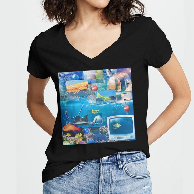 Frutiger Aero Retro Vibes Y2K Retro Grunge Women's Jersey Short Sleeve Deep V-Neck Tshirt