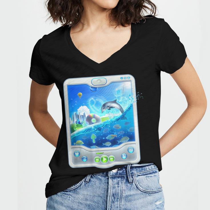 Frutiger Aero Skeuomorphism User Interface Nostalgia Women's Jersey Short Sleeve Deep V-Neck Tshirt