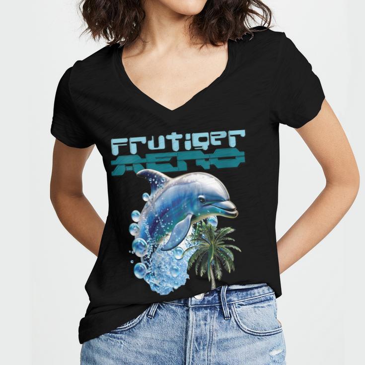 Frutiger Aero Splashy Dolphin Y2k Aesthetic Graphic Women's Jersey Short Sleeve Deep V-Neck Tshirt Frutiger Aero Splashy Dolphin Y2k Aesthetic Graphic Women's Jersey Short Sleeve Deep V-Neck Tshirt