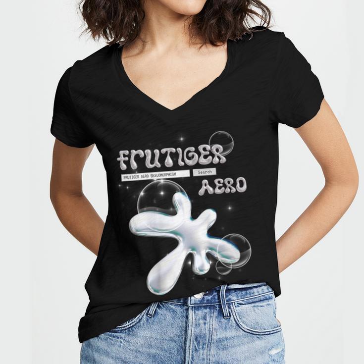 Frutiger Aero Y2K Fashion Trends Statement Piece Tech Orb Women's Jersey Short Sleeve Deep V-Neck Tshirt
