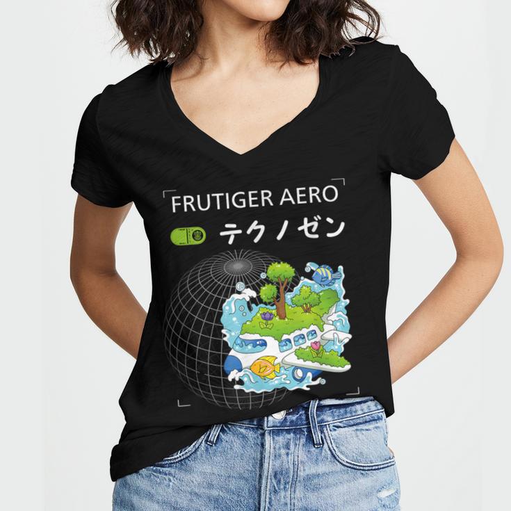 Frutiger Aero Y2K Fashion Trends Statement Piece Tech Orbite Women's Jersey Short Sleeve Deep V-Neck Tshirt Frutiger Aero Y2K Fashion Trends Statement Piece Tech Orbite Women's Jersey Short Sleeve Deep V-Neck Tshirt