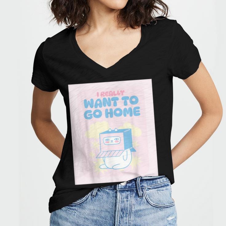 Fun Cute Introvert Cat Character Quote Men Women Women's Jersey Short Sleeve Deep V-Neck Tshirt
