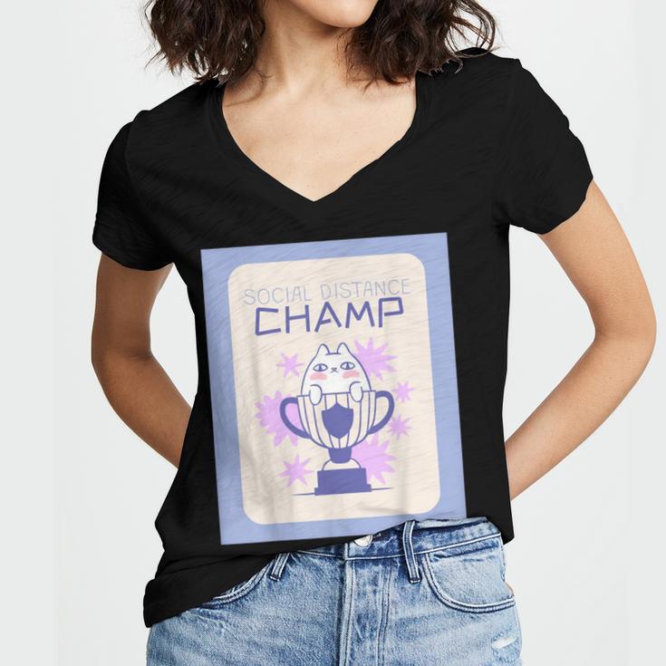 Fun Cute Introvert Cat Character Trophy For Men Women Women's Jersey Short Sleeve Deep V-Neck Tshirt Fun Cute Introvert Cat Character Trophy For Men Women Women's Jersey Short Sleeve Deep V-Neck Tshirt