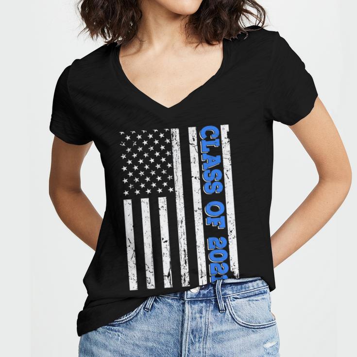 Funny Class Of 2021 American Flag Senior Graduation Women's Jersey Short Sleeve Deep V-Neck Tshirt