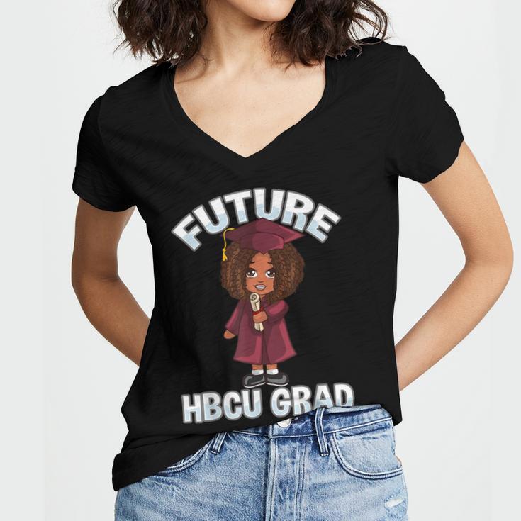 Future HBCU Grad Girl Wearing Graduation Gown Women's Jersey Short Sleeve Deep V-Neck Tshirt