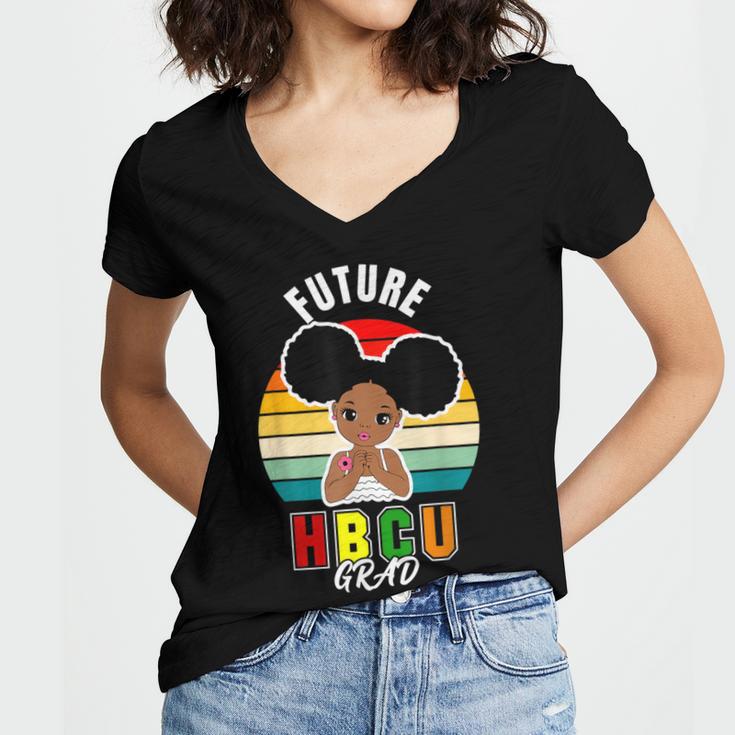 Future HBCU Grad Graduate Afro Girl College Graduation Women's Jersey Short Sleeve Deep V-Neck Tshirt