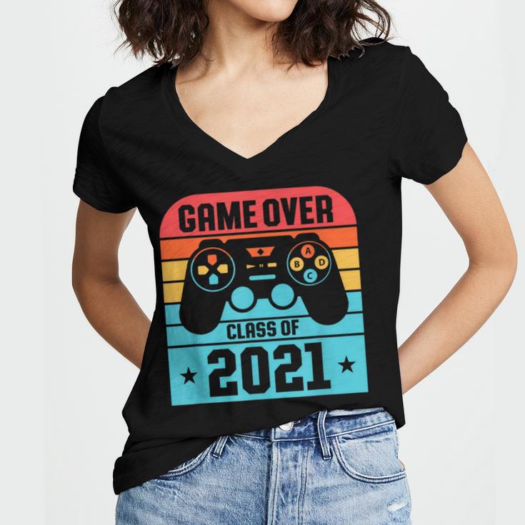 Game Over Class Of 2021 Shirt Students Graduation Women's Jersey Short Sleeve Deep V-Neck Tshirt