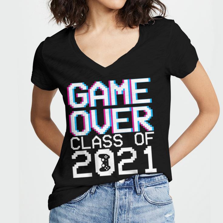 Game Over Class Of 2021 Video Games Graduation Gamer Women's Jersey Short Sleeve Deep V-Neck Tshirt