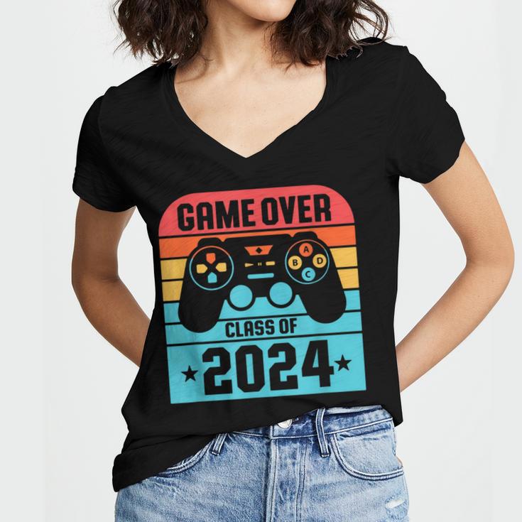 Game Over Class Of 2024 Shirt Students Graduation Women's Jersey Short Sleeve Deep V-Neck Tshirt