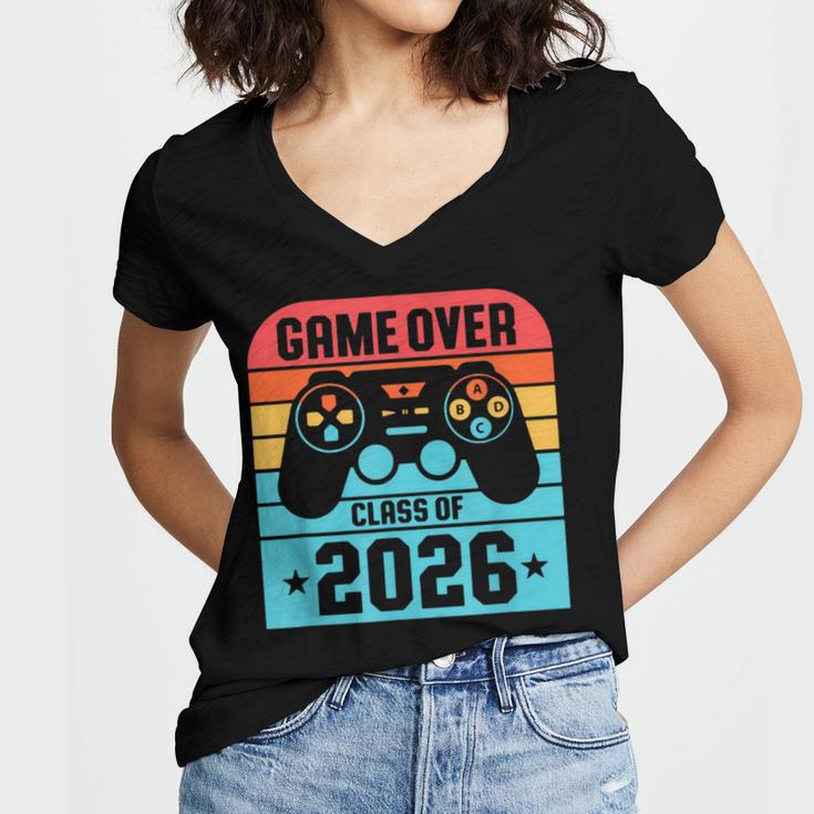Game Over Class Of 2026 Shirt Students Last Day Graduation Women's Jersey Short Sleeve Deep V-Neck Tshirt