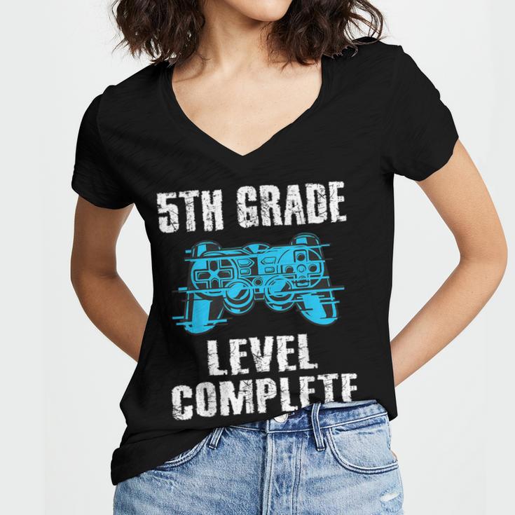 Gamer Graduation 5th Grade Level Complete Video Games Boys Women's Jersey Short Sleeve Deep V-Neck Tshirt