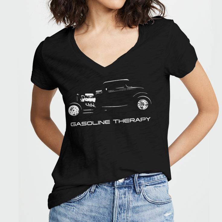 Gasoline Therapy Automotive Nostalgia Vintage Hotrod Car Women's Jersey Short Sleeve Deep V-Neck Tshirt