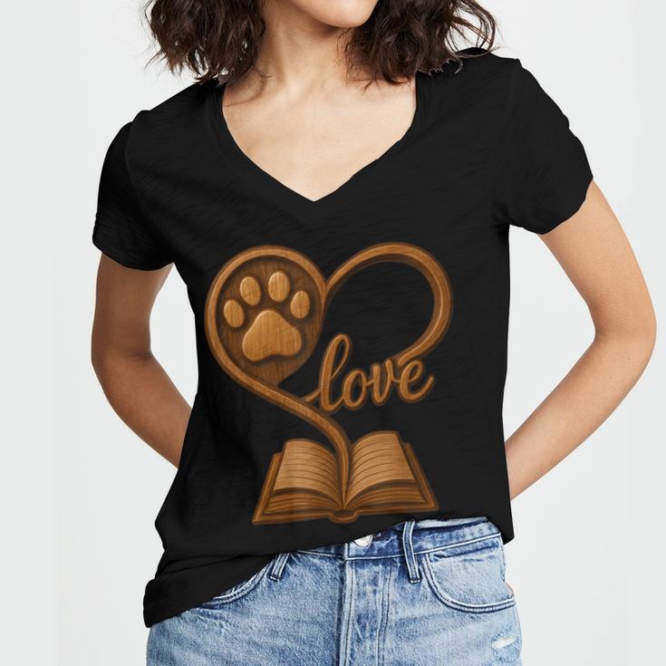 Girl Who Loves Dogs & Books Heart Dog Lover Reader Reeding Women's Jersey Short Sleeve Deep V-Neck Tshirt Girl Who Loves Dogs & Books Heart Dog Lover Reader Reeding Women's Jersey Short Sleeve Deep V-Neck Tshirt