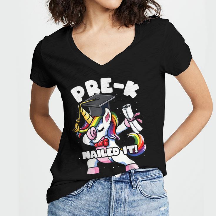 Girls Dabbing Unicorn Pre-K PreSchool Nailed It Graduation Women's Jersey Short Sleeve Deep V-Neck Tshirt