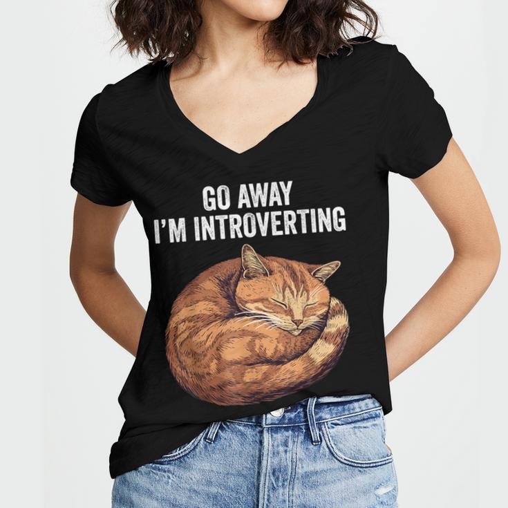 Go Away I'm Introverting Cat Introvert Men Women Girls Kids Women's Jersey Short Sleeve Deep V-Neck Tshirt