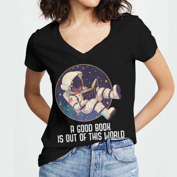 Good Book Is Out Of This World Astronaut Space Women's Jersey Short Sleeve Deep V-Neck Tshirt