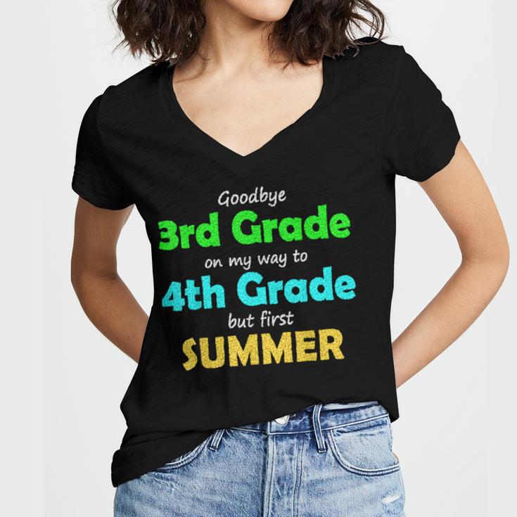 Goodbye 3rd Grade On My Way To 4th Grade 2022 Graduation Women's Jersey Short Sleeve Deep V-Neck Tshirt