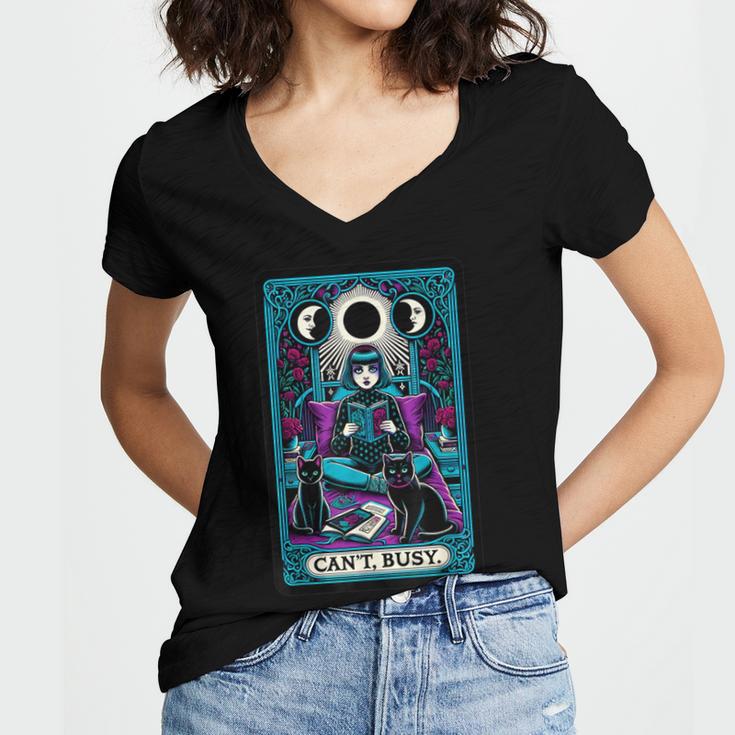 Gothic Girl Tarot Card Introverted Reader And Reading Women's Jersey Short Sleeve Deep V-Neck Tshirt Gothic Girl Tarot Card Introverted Reader And Reading Women's Jersey Short Sleeve Deep V-Neck Tshirt