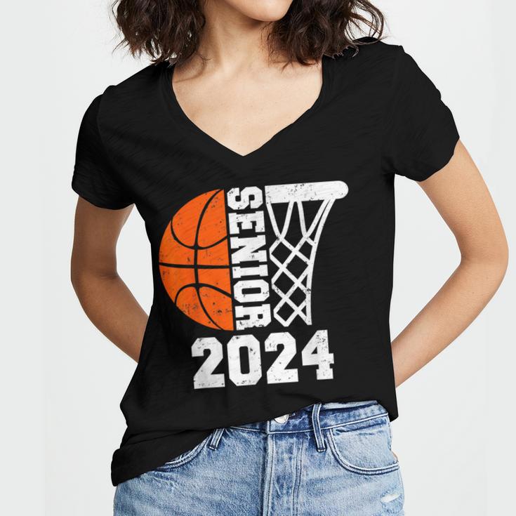 Graduate Senior Class Of 2024 Basketball Player Graduation Women's Jersey Short Sleeve Deep V-Neck Tshirt