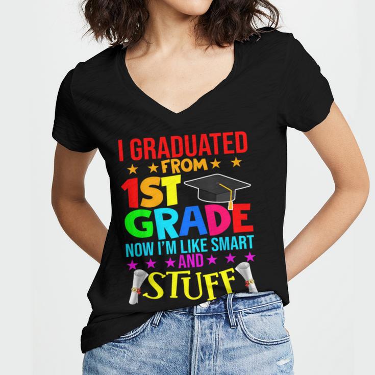 I Graduated From 1st Grade Graduation Matching Student Women's Jersey Short Sleeve Deep V-Neck Tshirt