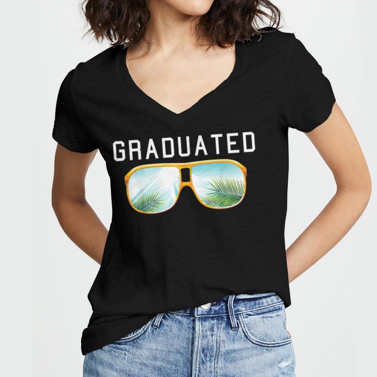 Graduated Graduation Tropical Sunglasses Women's Jersey Short Sleeve Deep V-Neck Tshirt