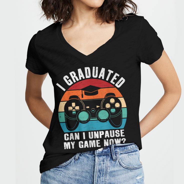 I Graduated Can I Unpause My Game Now Retro Graduation Women's Jersey Short Sleeve Deep V-Neck Tshirt