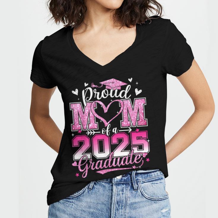 Graduation 2025 Proud Mom Of 2025 Graduate Floral Women Women's Jersey Short Sleeve Deep V-Neck Tshirt
