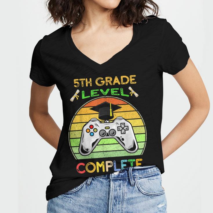 Graduation 5th Grade Level Complete Gamer Class 2021 Gaming Women's Jersey Short Sleeve Deep V-Neck Tshirt
