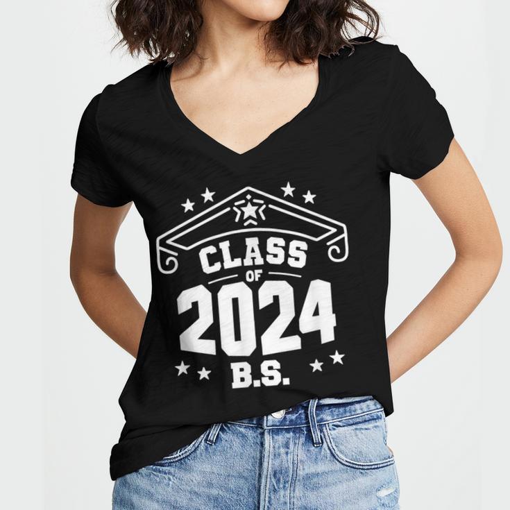Graduation BS Class Of 2024 Grad Congratulations Graduate Women's Jersey Short Sleeve Deep V-Neck Tshirt