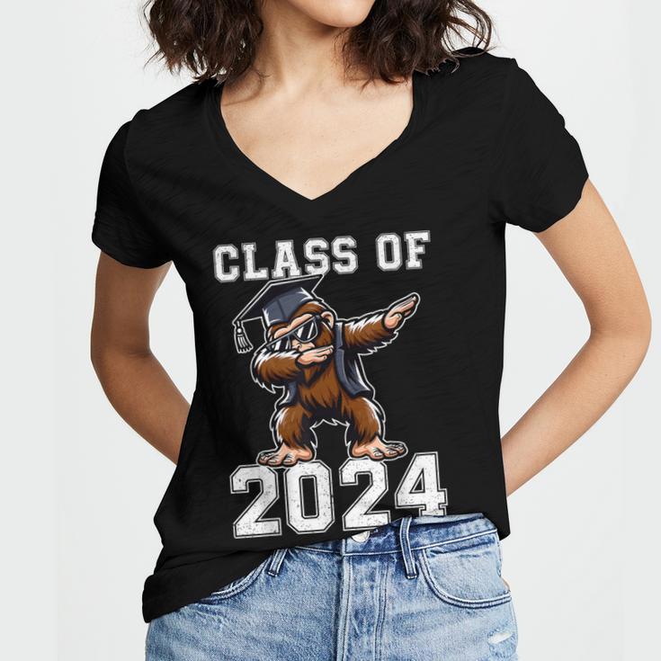 Graduation Class Of 2024 Bigfoot Graduated Seniors 2024 Women's Jersey Short Sleeve Deep V-Neck Tshirt