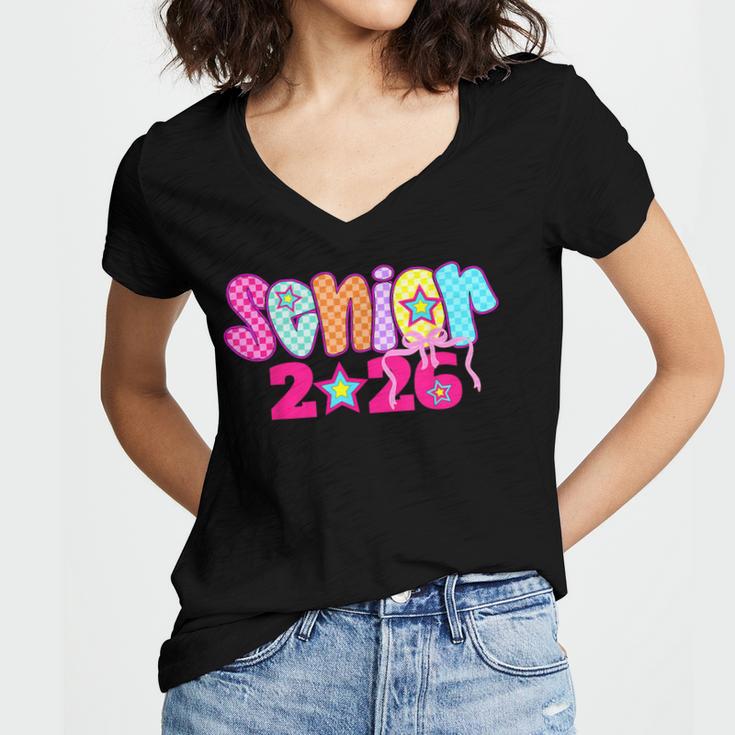 Graduation Class Of 2026 Senior Pink Coquette Bow 2026 Grade Women's Jersey Short Sleeve Deep V-Neck Tshirt