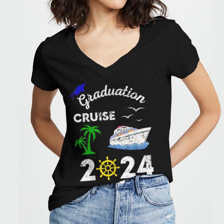 Graduation Cruise 2024 Ship Boat Vacation Summer Vacation Men Women Kids Women's Jersey Short Sleeve Deep V-Neck Tshirt