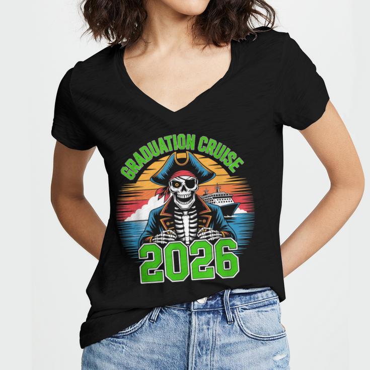 Graduation Cruise 2026 Group Pirate Matching Voyage Women's Jersey Short Sleeve Deep V-Neck Tshirt