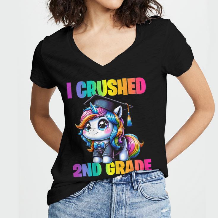 Graduation I Crushed 2nd Grade Unicorn Girls Grad Magical Women's Jersey Short Sleeve Deep V-Neck Tshirt